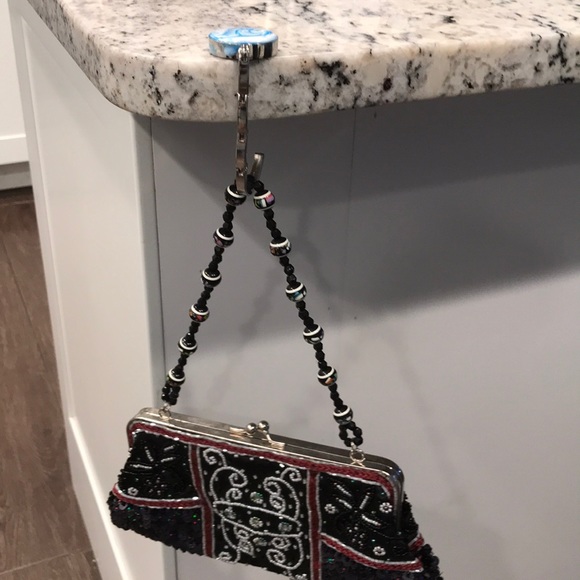 Seaside Serenity: Handmade Blue & White Wave Resin Purse Hook - Travel Size - Picture 3 of 5